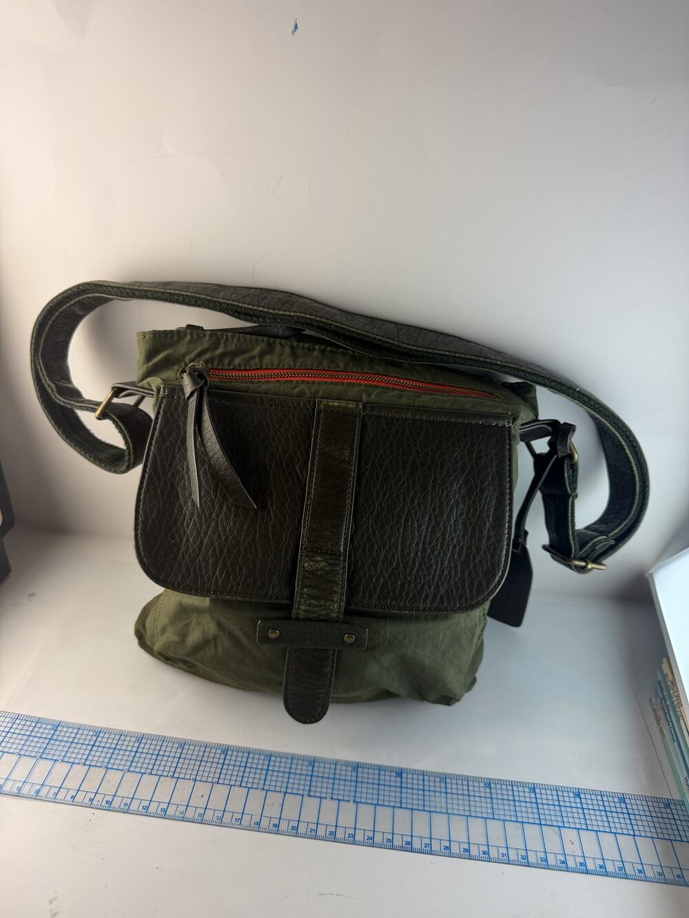 Pistil Olive Green Nylon & Leather Crossbody Messenger Bag